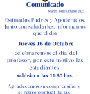 Horario de Salida Jueves 16 de Octubre